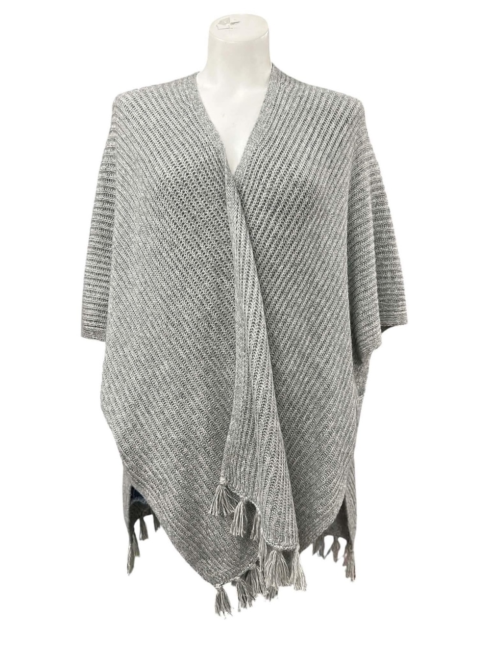 American Eagle Outfitters Gray Knit Poncho with Fringe Trim Size O/S